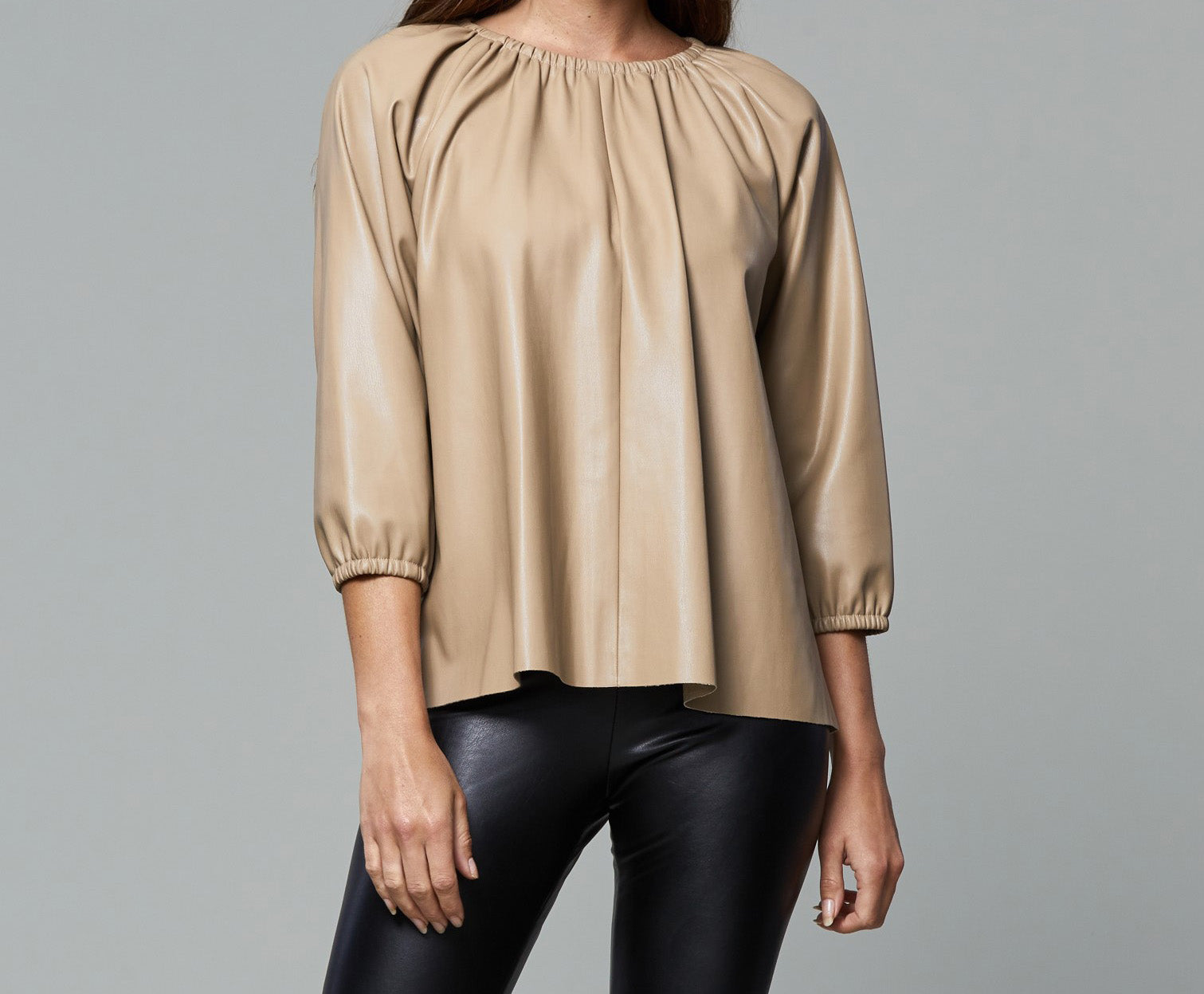 Faux Leather Puff Sleeve Top