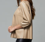 Faux Leather Puff Sleeve Top
