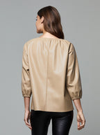 Faux Leather Puff Sleeve Top