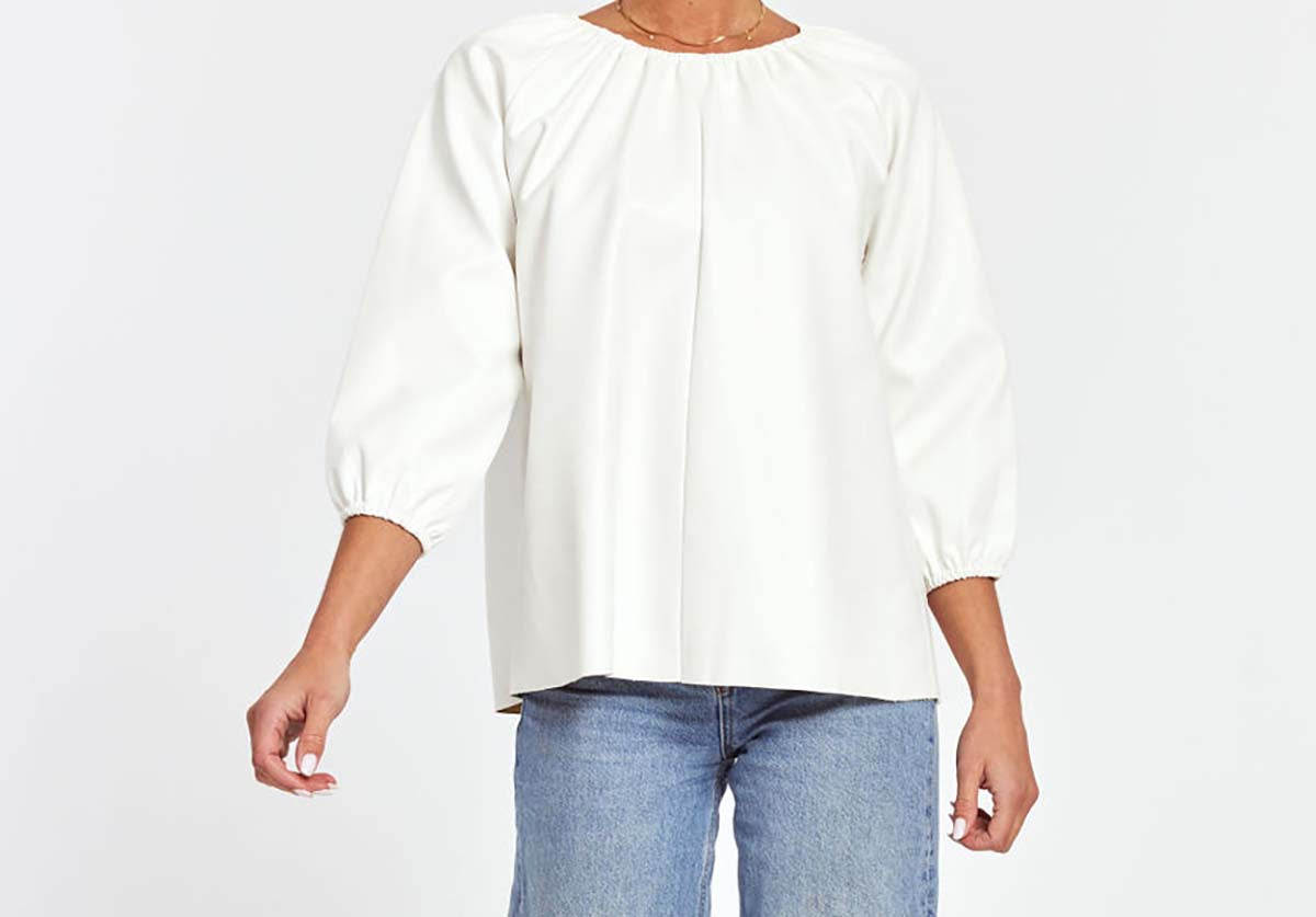 Faux Leather Puff Sleeve Top