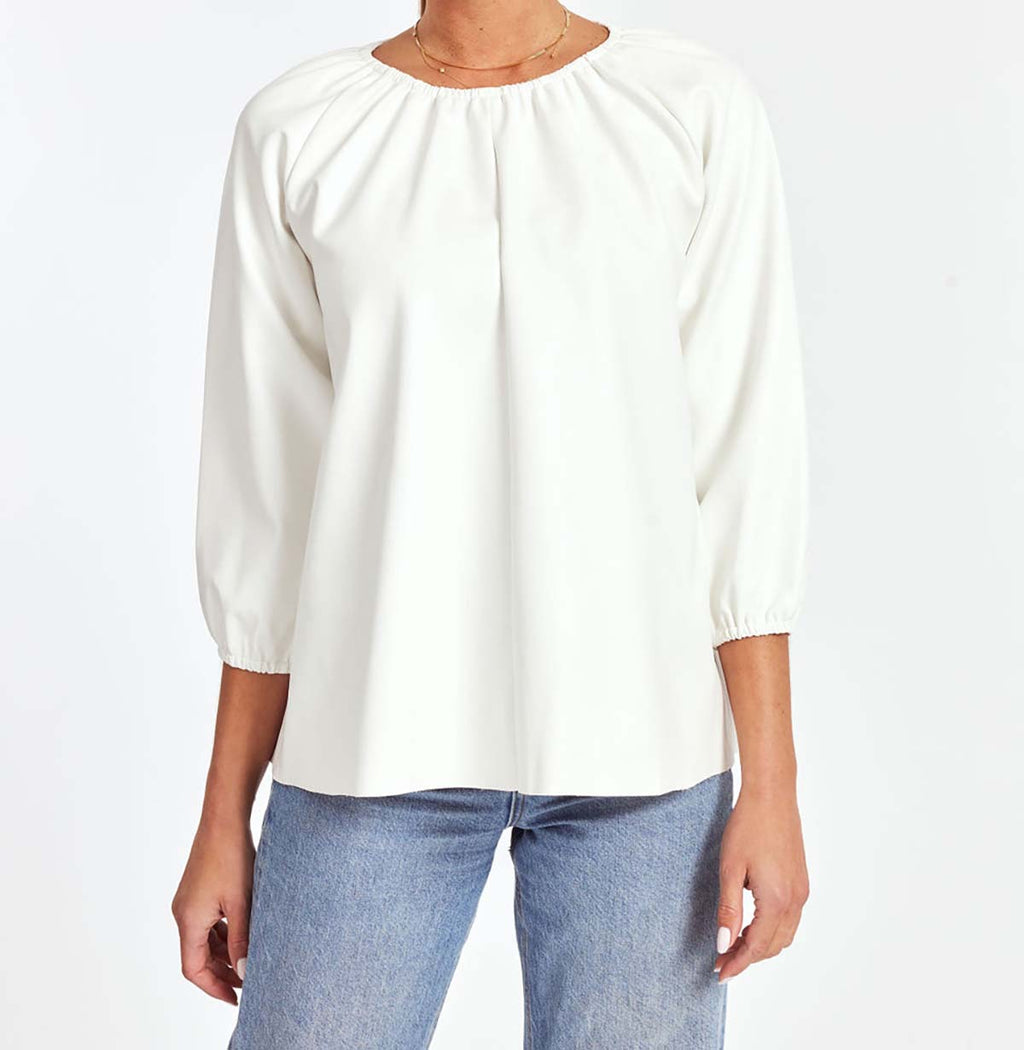 Faux Leather Puff Sleeve Top