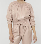 Faux Leather Puff Sleeve Top