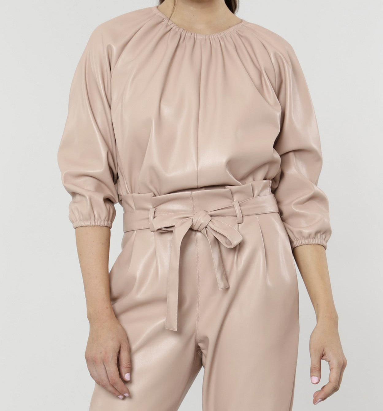 Faux Leather Puff Sleeve Top