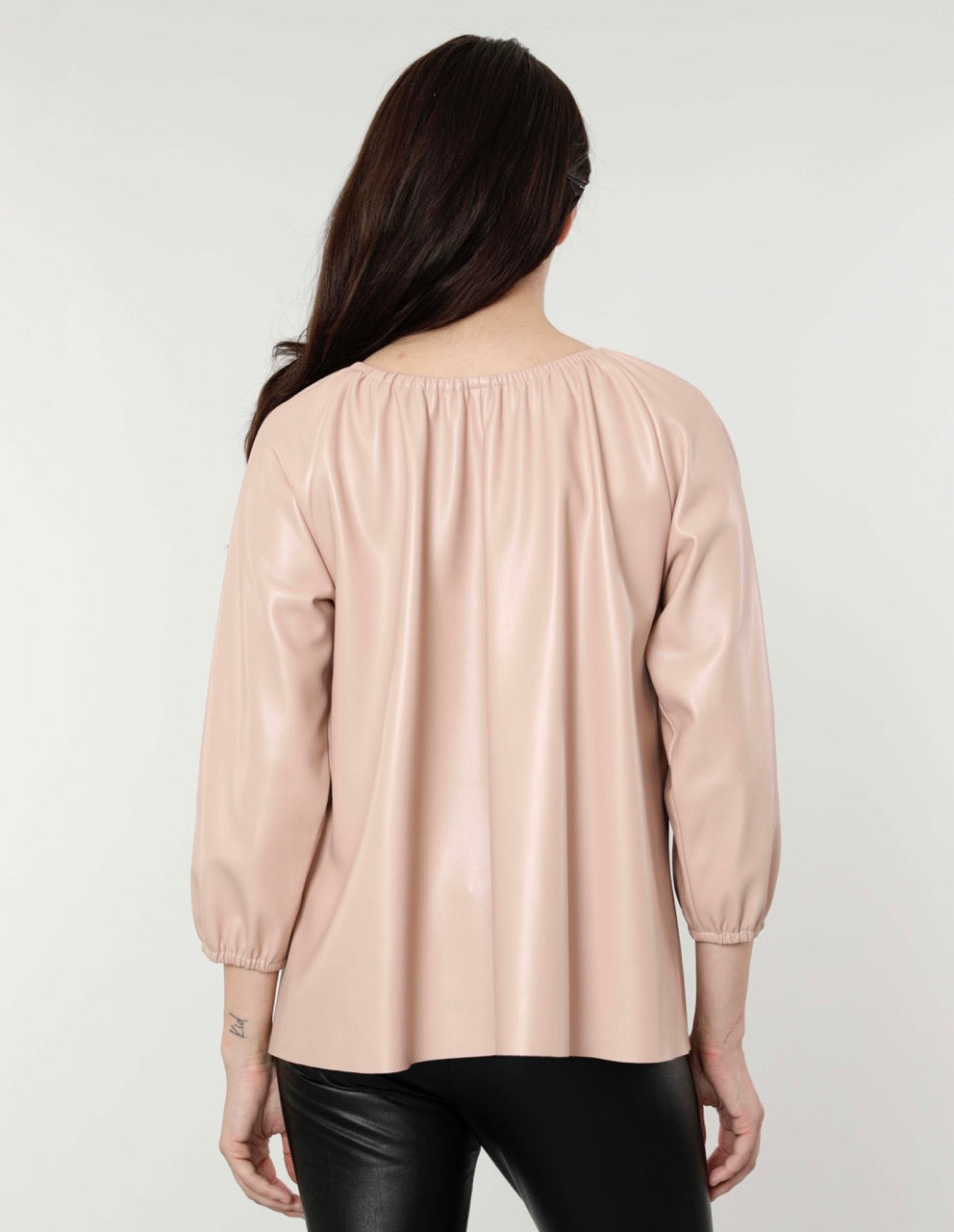 Faux Leather Puff Sleeve Top