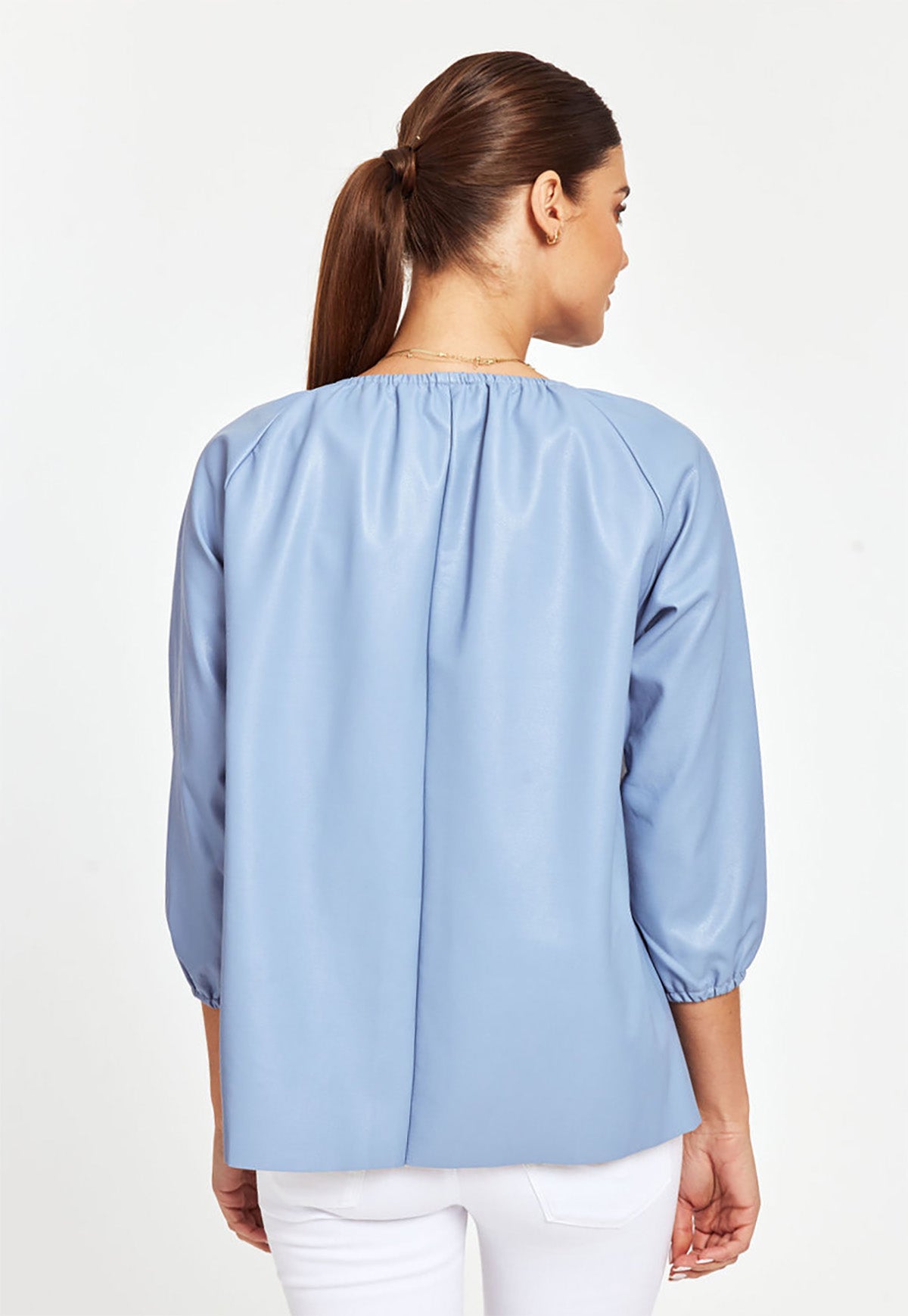 Faux Leather Puff Sleeve Top
