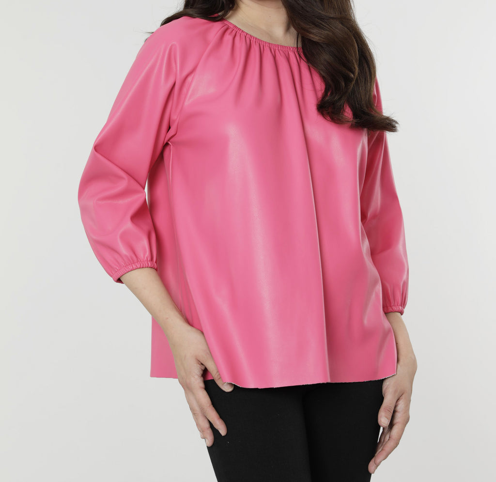 Faux Leather Puff Sleeve Top