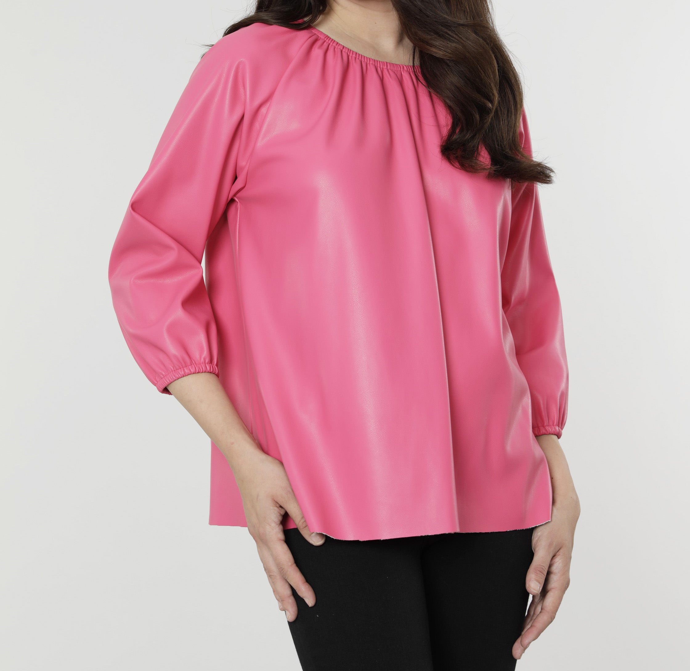 Faux Leather Puff Sleeve Top
