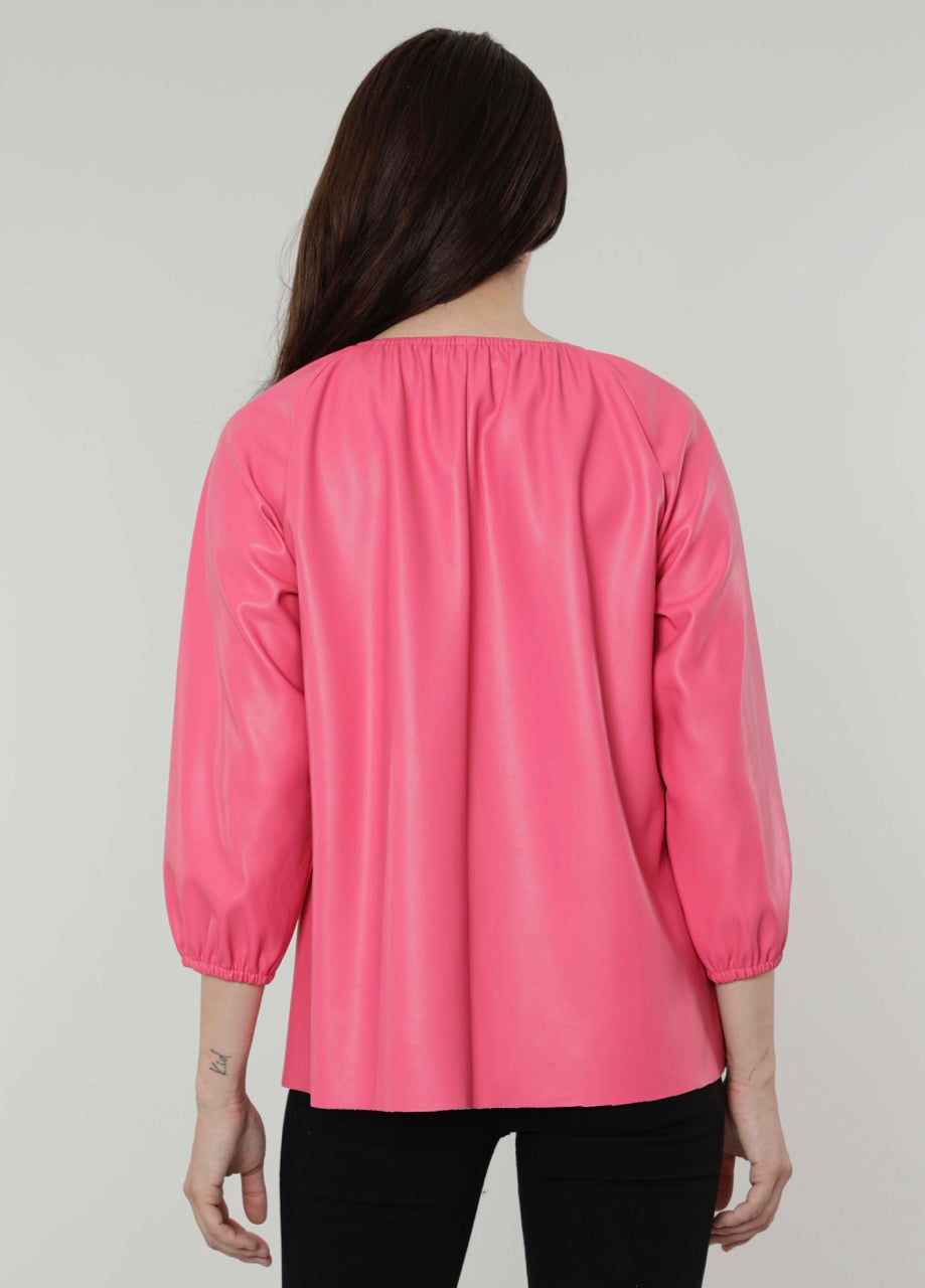 Faux Leather Puff Sleeve Top