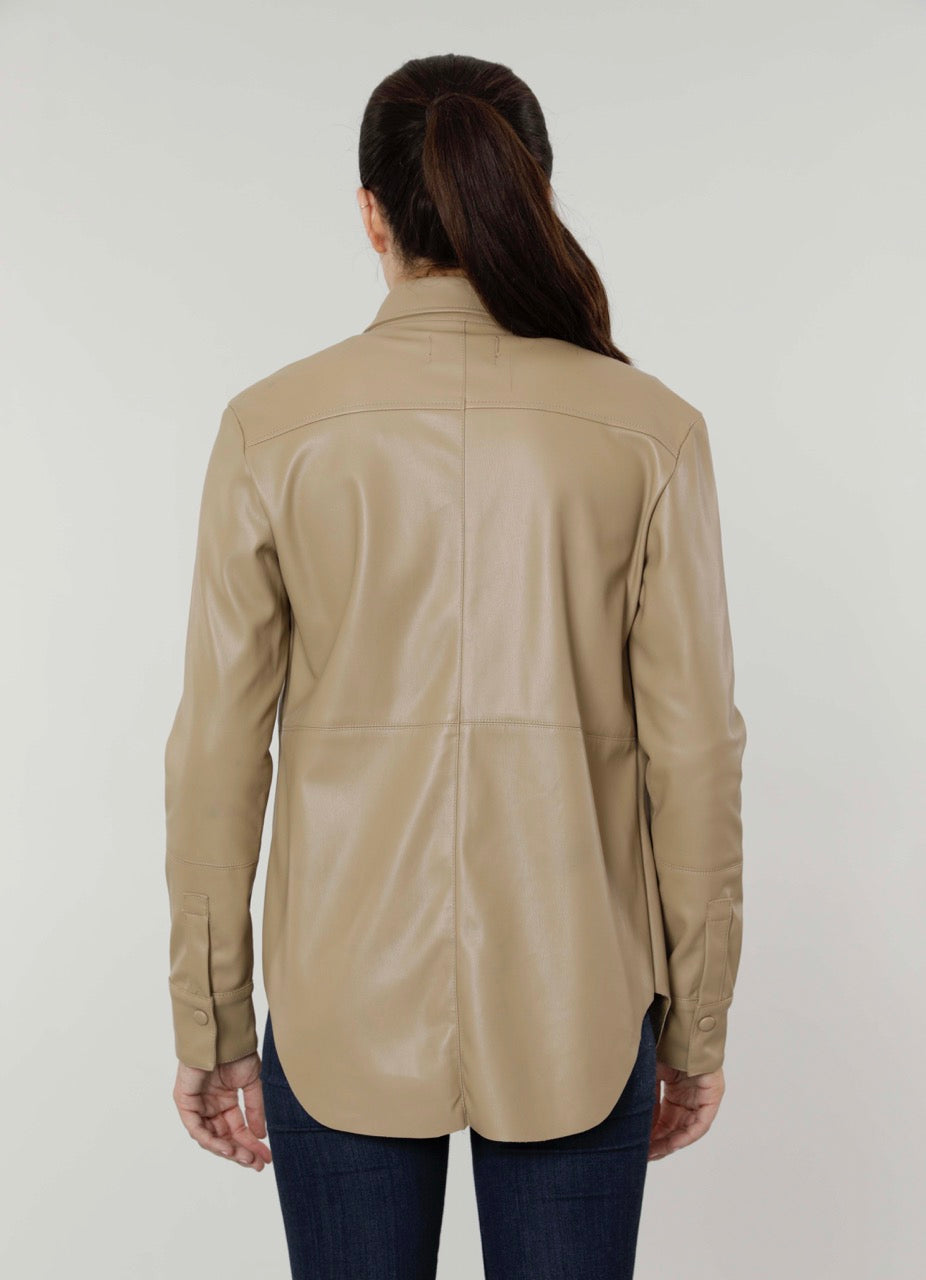 Faux Leather Button Up Shirt