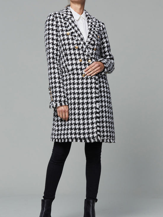 Double Breasted Tweed Fringe Blazer