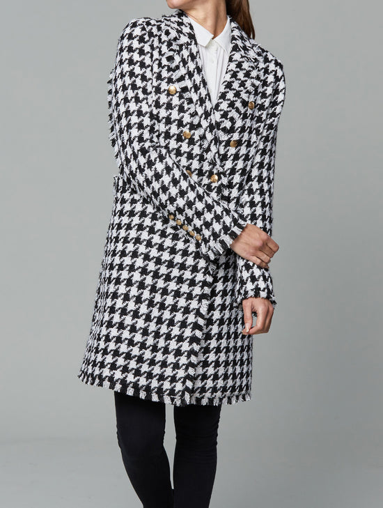 Double Breasted Tweed Fringe Blazer