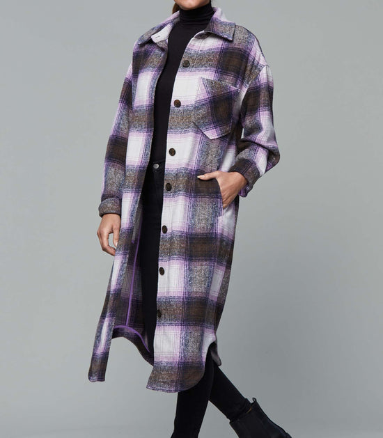 Brushed Flannel Plaid Long Shirt Jacket