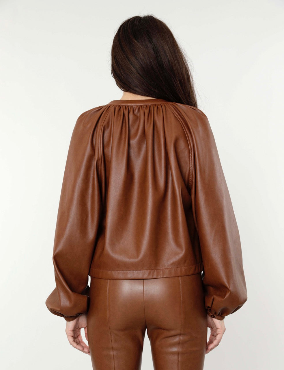 Load image into Gallery viewer, Faux Leather Top with Puff Sleeves
