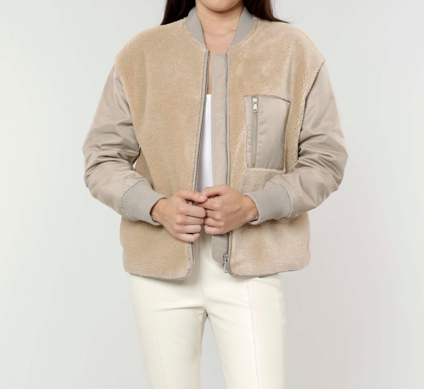 Cropped faux shearling jacket