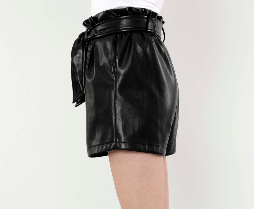 Faux Leather Paper Bag Shorts