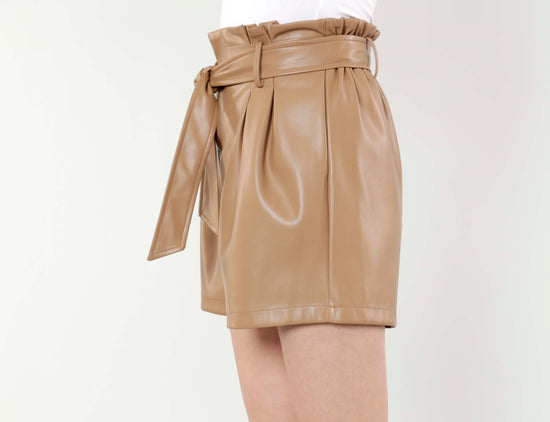 Faux Leather Paper Bag Shorts