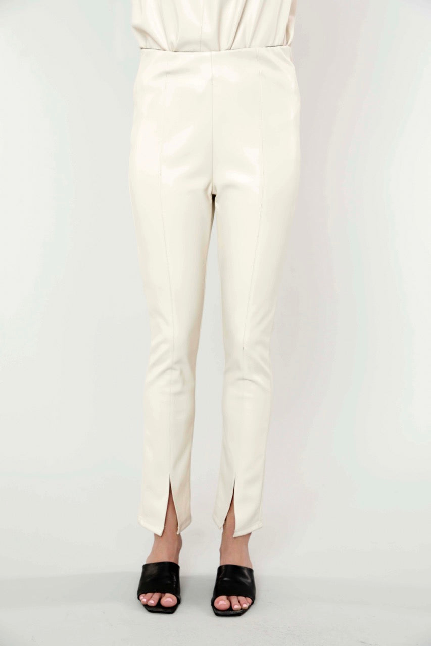 Faux Leather Split Hem Leggings