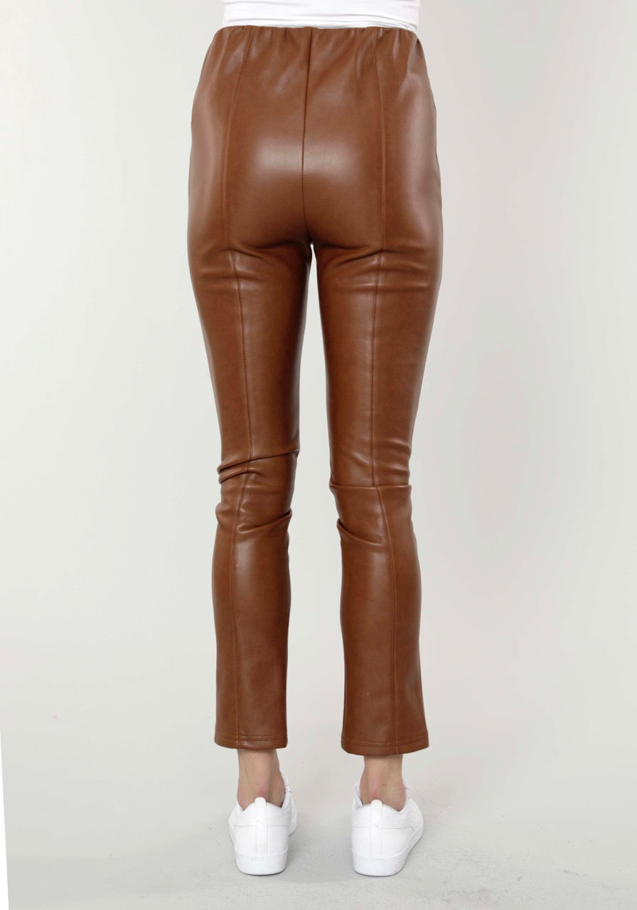 Faux Leather Split Hem Leggings