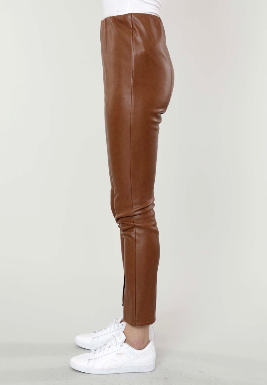 Faux Leather Split Hem Leggings
