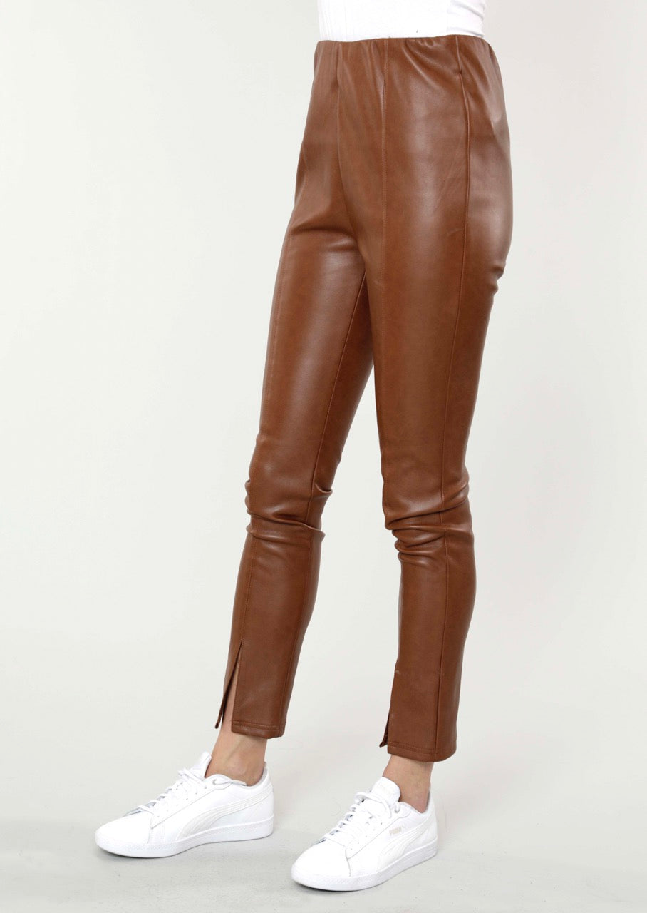 Faux Leather Split Hem Leggings