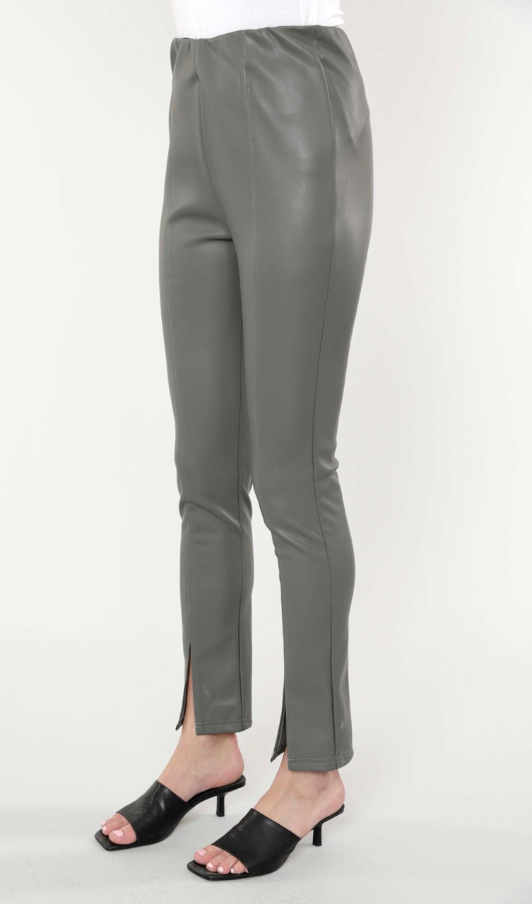 Faux Leather Split Hem Leggings