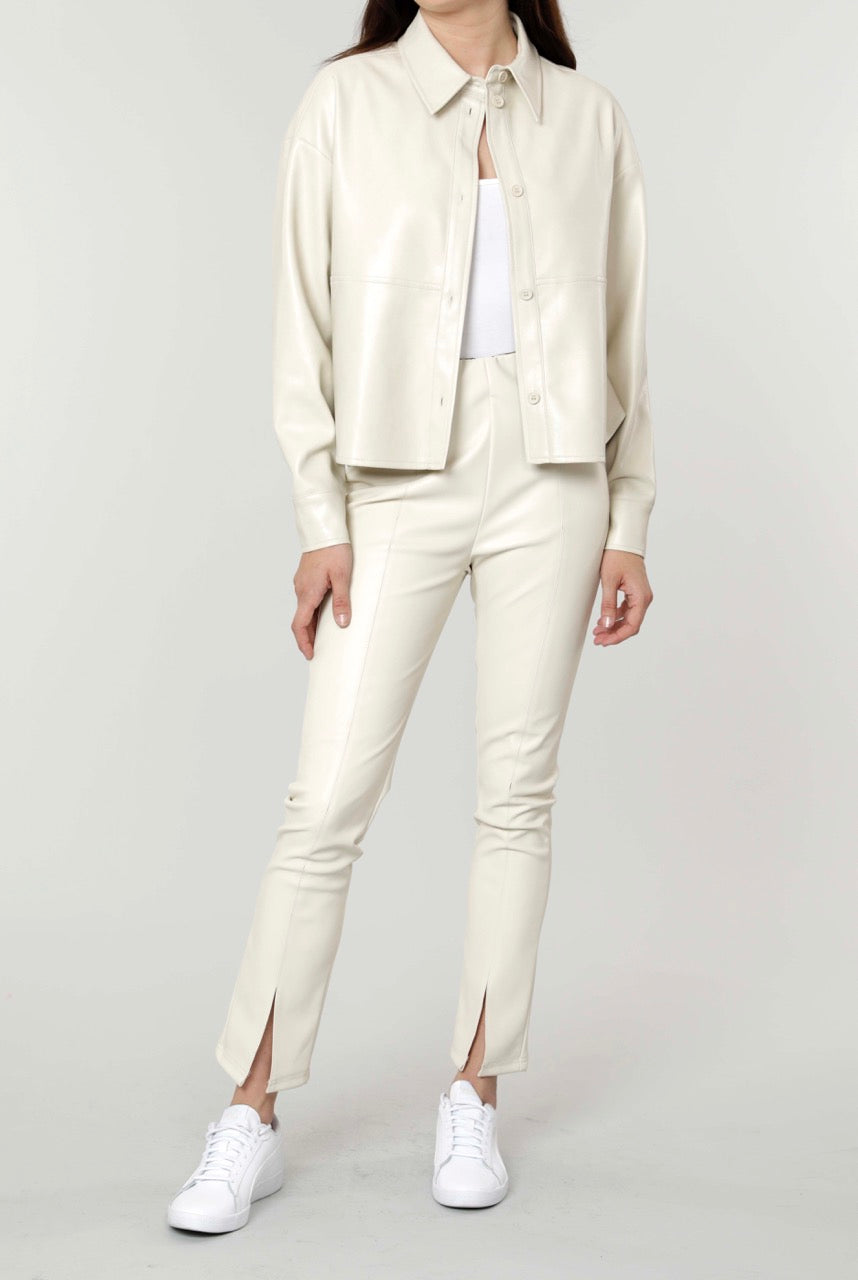 Faux Leather Split Hem Leggings
