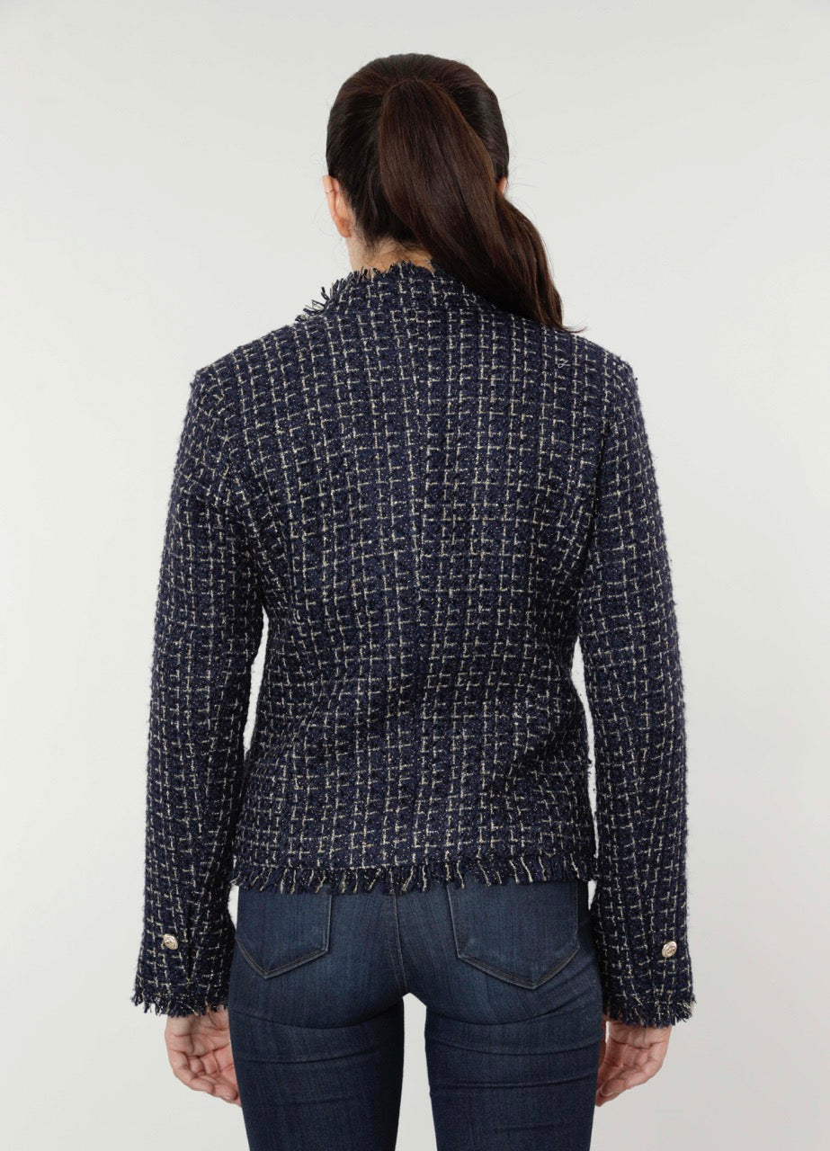 Navy Blue Tweed Blazer with Fringe – Dolce Cabo