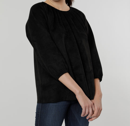 Load image into Gallery viewer, Faux Suede Top with Puff Sleeves
