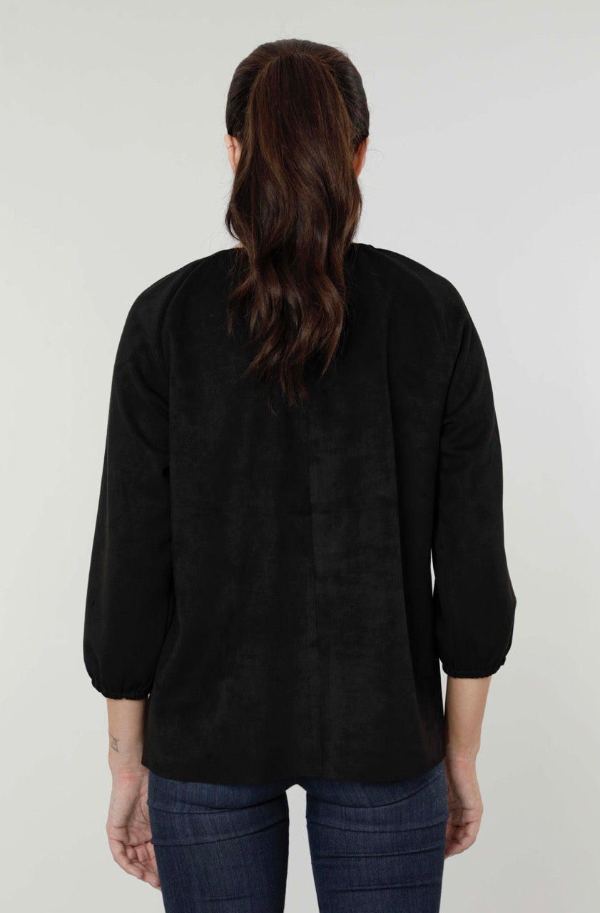 Load image into Gallery viewer, Faux Suede Puff Sleeve Top
