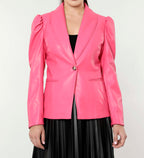 Faux Leather Puff Shoulder Blazer