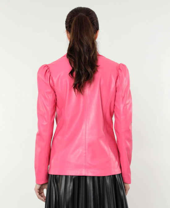 Load image into Gallery viewer, Faux Leather Puff Shoulder Blazer
