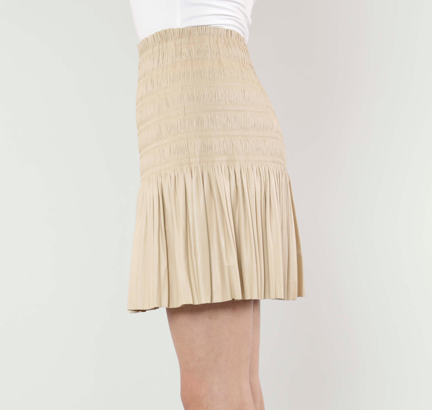 Load image into Gallery viewer, Faux Leather Pleated Skirt with Ruching Detail
