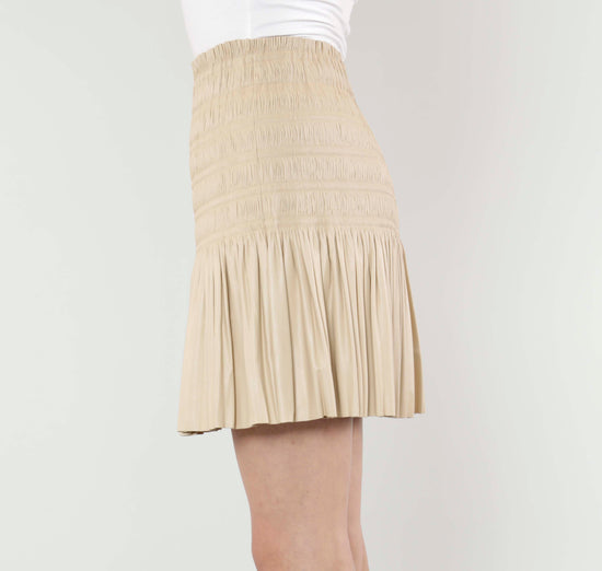 Faux Leather Pleated Skirt with Ruching Detail