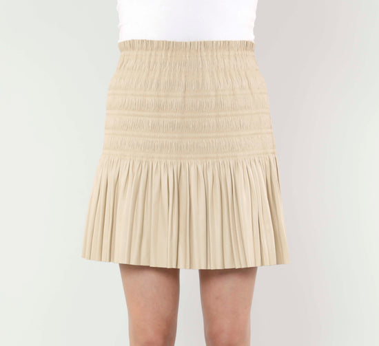 Load image into Gallery viewer, Faux Leather Pleated Skirt with Ruching Detail
