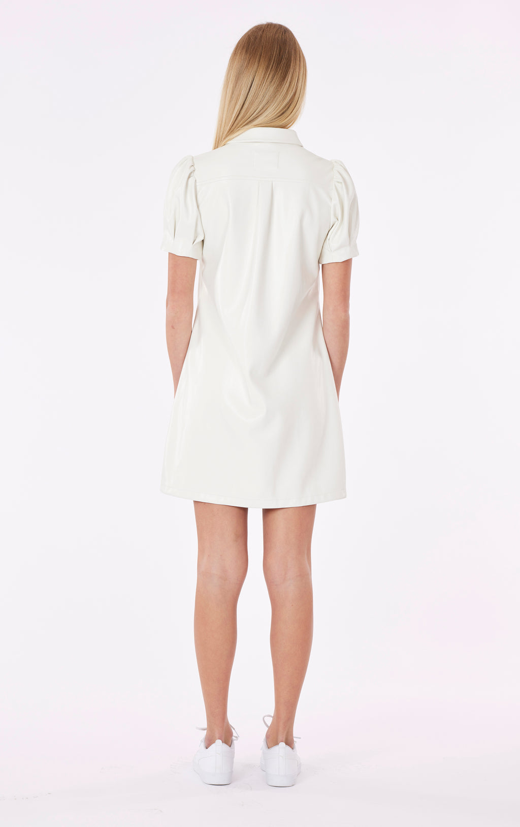 Faux Leather Mini Dress with Puff Sleeves