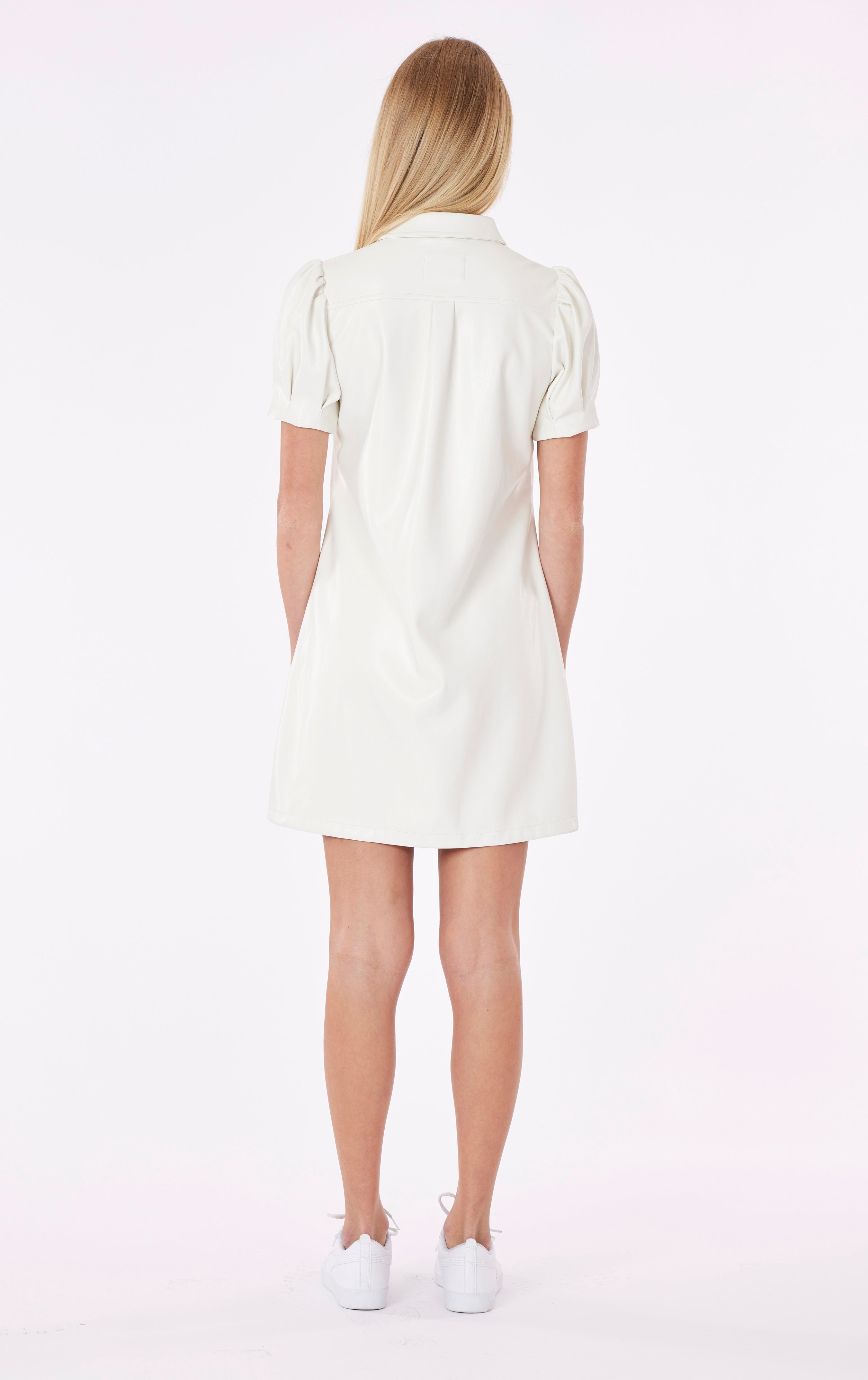 Faux Leather Mini Dress with Puff Sleeves