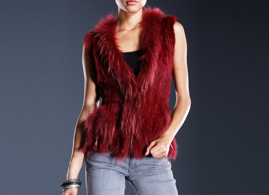 Load image into Gallery viewer, Rabbit Fur Vest with Raccoon Trim
